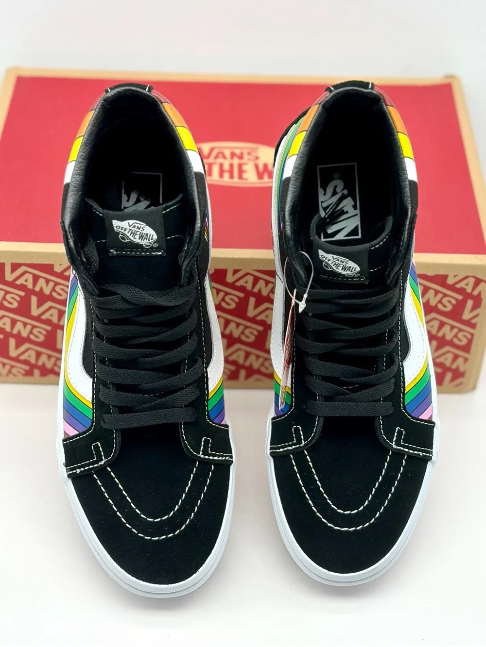 Vans High-Top Sk8-Hi Reissue Sneakers Black with Rainbow Stripes